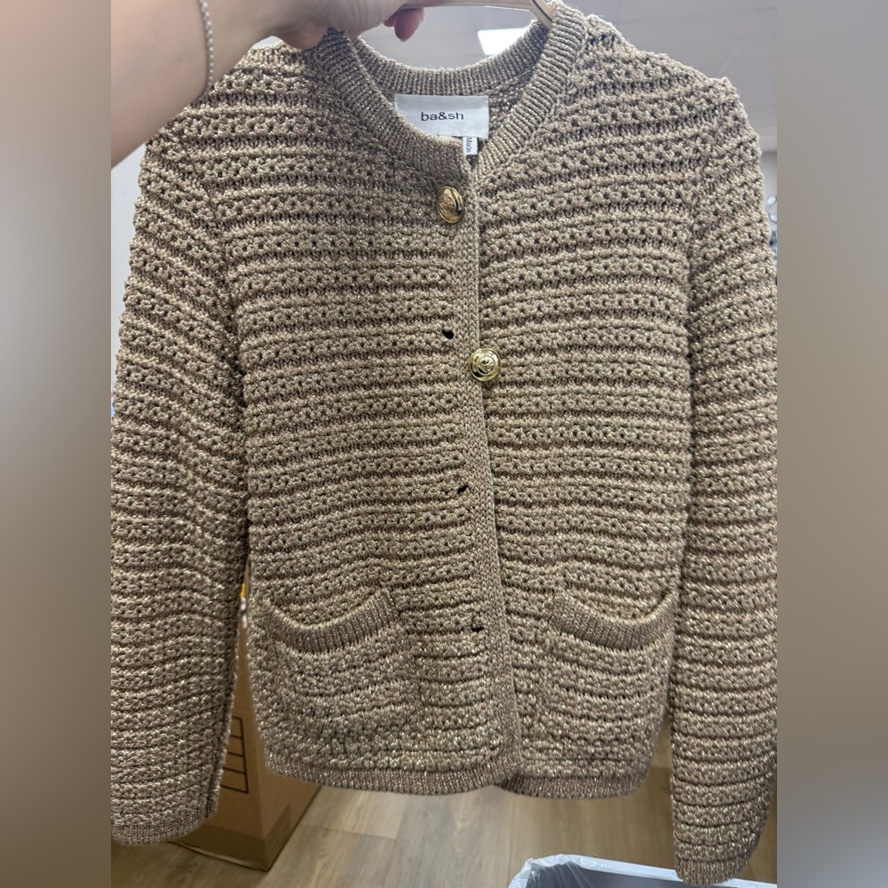 ba&sh Textured metallic gold and tan Gaspar Cardigan